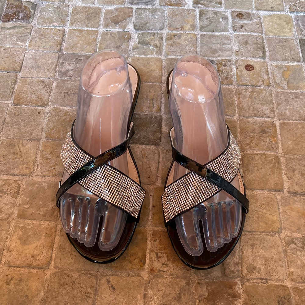 💛Black rhinestone sandals